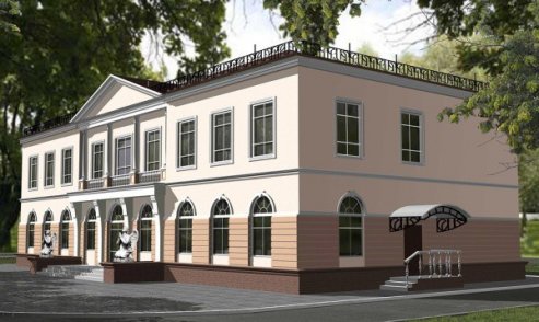 Revêtement en terracite de la façade administrative