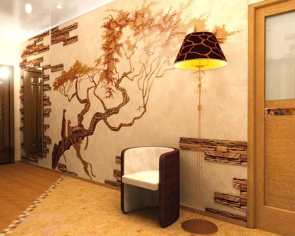 Décoration murale avec pierre flexible et plâtre décoratif Décoration murale avec pierre flexible et plâtre décoratif