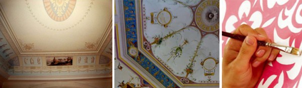 Plafonds peints dans une maison en bois rond