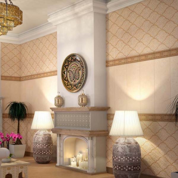 Revêtement mural avec carreaux émaillés en céramique: un design intéressant du salon