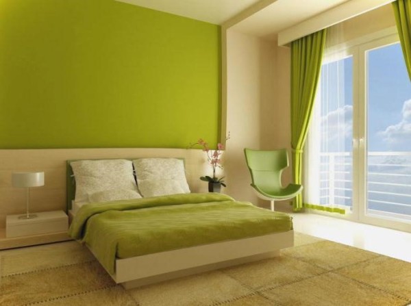 Chambre verte et beige