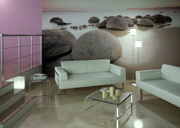 Papiers peints dans une longue pièce