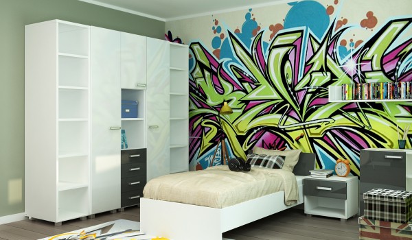 Peintures murales élégantes pour la chambre de l'adolescent, réalisées selon la technique du graffiti à la mode. Parfait pour un enfant actif Peintures murales élégantes pour la chambre de l'adolescent, réalisées selon la technique du graffiti à la mode. Parfait pour un enfant actif
