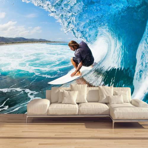 Papiers peints avec l'image d'un surfeur sur une vague à l'intérieur d'un salon Papiers peints avec l'image d'un surfeur sur une vague à l'intérieur d'un salon