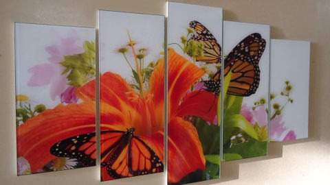 On voit un panneau de verre représentant en plusieurs parties On voit un panneau de verre représentant en plusieurs parties