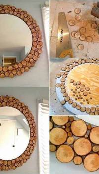 Il sera très intéressant de regarder le miroir garni d'éléments de branches sciées