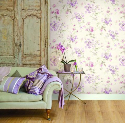 Intérieur de chambre vintage avec papier peint en papier Intérieur de chambre vintage avec papier peint en papier